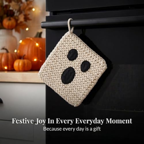 Halloween Ghost Pot Holder - Cotton Crochet Kitchen Hot Pad, 8 Inch