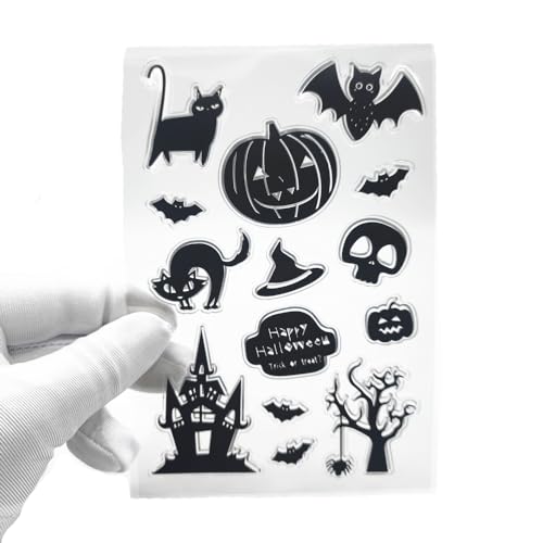Halloween Pumpkin Lantern Cat Bat Castle Skeleton Dead Tree Clear Silicone Stamp Set - Halloween Area