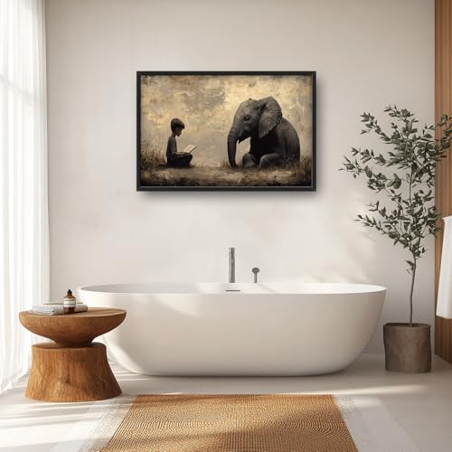 Large Elephant Wall Art Canvas - Kids Reading Animal Decor for Living Room & Bedroom