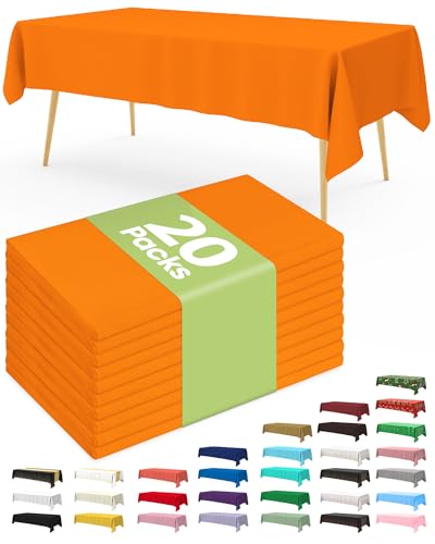 Orange Disposable Plastic Table Cloth 54x108 Inch - Pack of 20, Rectangular