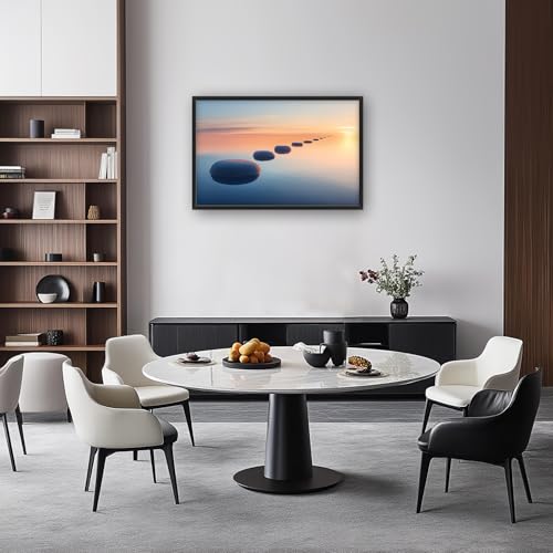 Calming Zen Stone Wall Art - Sunset Meditation Canvas Print 36x24 with Frame
