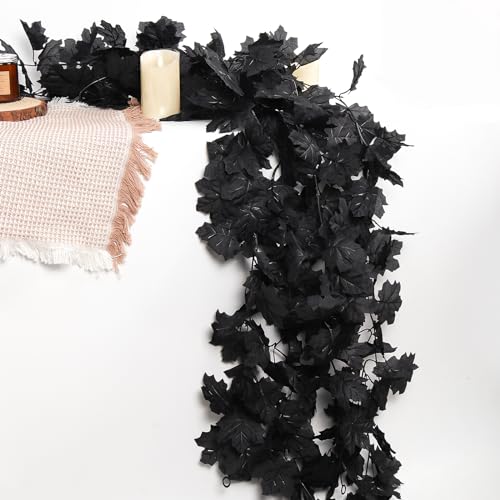 4 Pieces Black Maple Leaf Garland - Artificial Halloween Hanging Decor