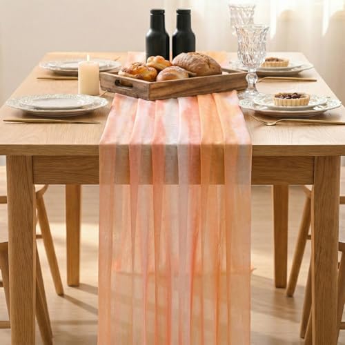28 x 120 Inch Boho Orange Stripes Fall Thanksgiving Chiffon Table Runner - Seasonal Kitchen Decor