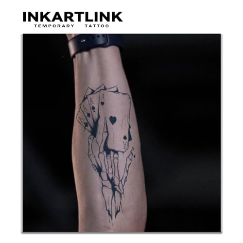 INKARTLINK Skeleton Poker Temporary Tattoos - Large Dark Series 3, 2 Sheets, Lasts 1-2 Weeks