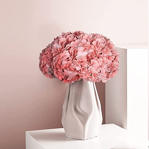 Artificial Hydrangea Bouquet - Light Coral Pink, 2 Arrangements with 5 Big Heads for Wedding & Home Decor
