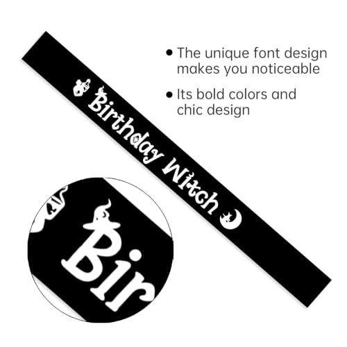 Birthday Witch Satin Sash with Glitter Lettering - Halloween Party Accessory