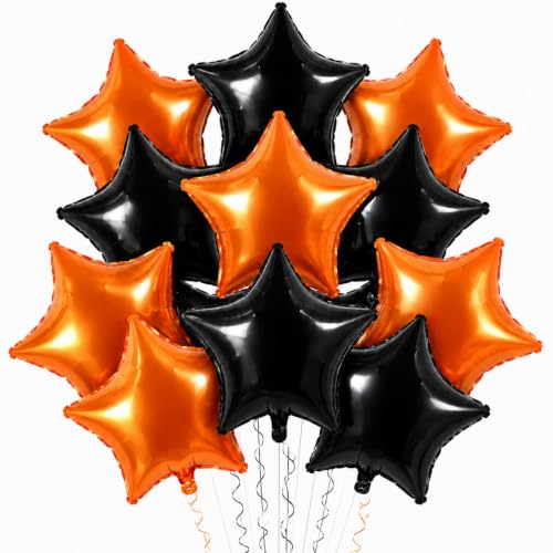 Halloween Star Foil Balloons Set - 18 Inch Orange & Black Party Decorations
