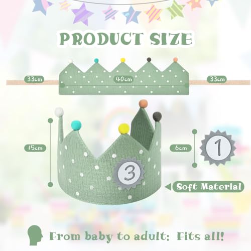 Light Green Reusable Birthday Crown with Replaceable Numbers - Fabric Party Hat