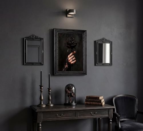 Black Framed Gothic Black Rose Canvas Wall Art 9x11in - Dark Romantic Decor