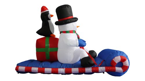 6 Ft Lighted Inflatable Snowman with Penguin Holiday Decor - Outdoor Christmas Decoration