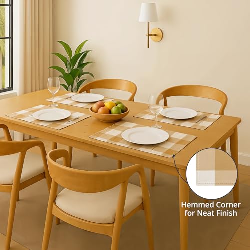 13x19 Inch Beige Cotton Placemats Set of 4 - Decorative Kitchen Table Mats