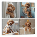Golden Doodle Bathroom Wall Art Set of 4 - Funny Dog Canvas Prints, 8x8 Inches - Golden Doodle3 Variation
