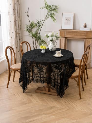 Black Lace Tablecloth 60x60 Square Vintage Floral Overlay - Raedan