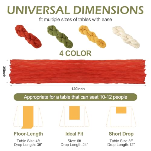 4 Pack Fall Boho Cheesecloth Table Runners - Autumn Party Decor Variation of Boho