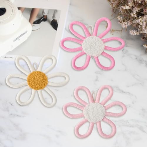 Boho Daisy Wall Decor Set - Cotton Woven Flower Art for Nursery & Home