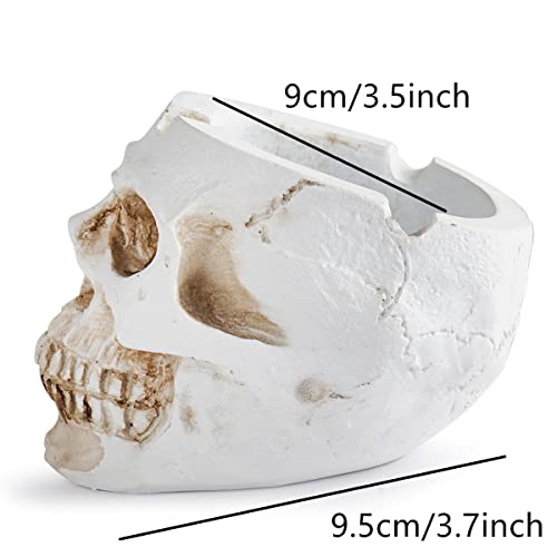 Polyresin Hand-Painted Skull Ashtray for Bar Decor, Indoor Outdoor Use