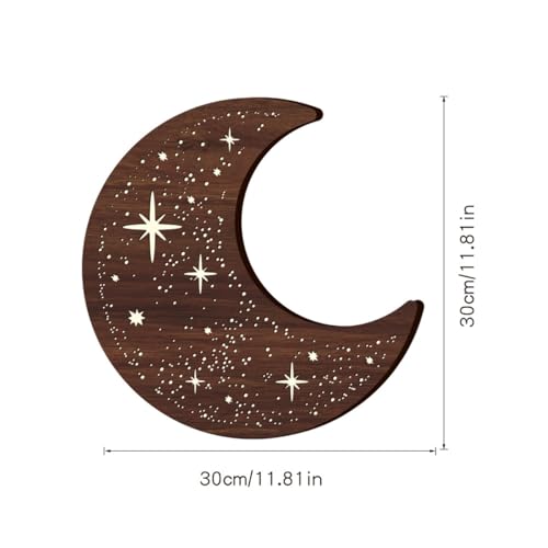 Wooden Moon Phase Wall Art Decor with LED Night Light - Variation A