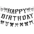 Gothic Black Bow Birthday Party Decorations Kit - Skeleton Banner & Garland