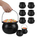 Assorted Size Black Candy Cauldron Set - 8 Mini & 1 Large Halloween Buckets with Handles