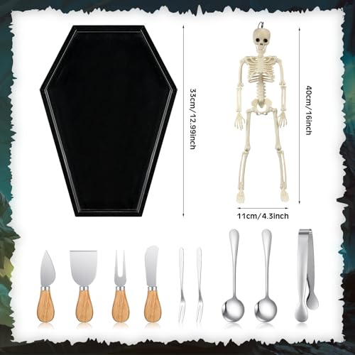 Halloween Coffin Charcuterie Board Set with Skeleton Knife and Accessories