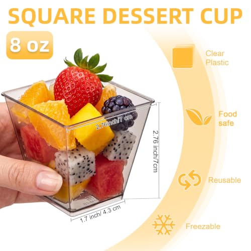 Black Plastic Dessert Cups - 8 oz Square Style, 100 Pack