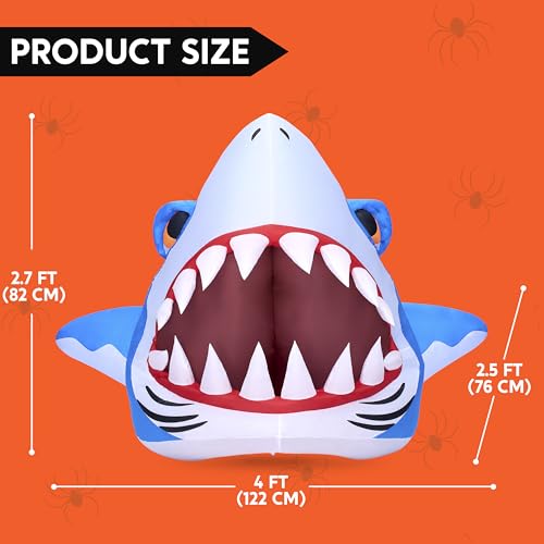 Halloween Inflatable Shark Decor with LED Lights for Car Yard & Outdoor Trick-or-Treating