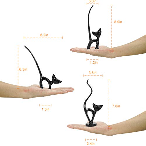 Set of 3 Small Resin Cat Figurines for Home Decor Shelf Accent - Black