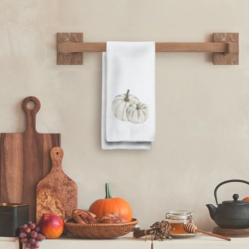 White Fall Kitchen Towels with Pumpkin Design - 16x24in Decorative Hand Towels
