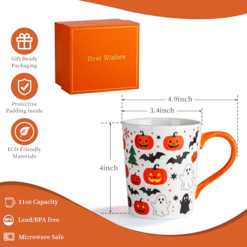 Halloween Mug 11 Oz Ceramic Pumpkin Ghost Coffee Cup with Gift Box - Fall Decor