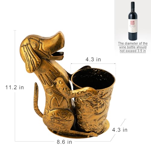 Yellow Retro Gold Dog-Shaped Wine Holder Metal Rack for Home & Dinning