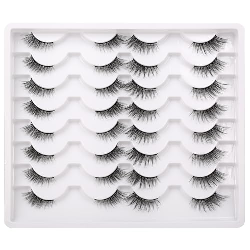 Half False Eyelashes Wispy Cat Eye Look Pack - 2 Styles, 16 Pairs, Fluffy Lashes for Natural & Glam Makeup - Lovely Variation