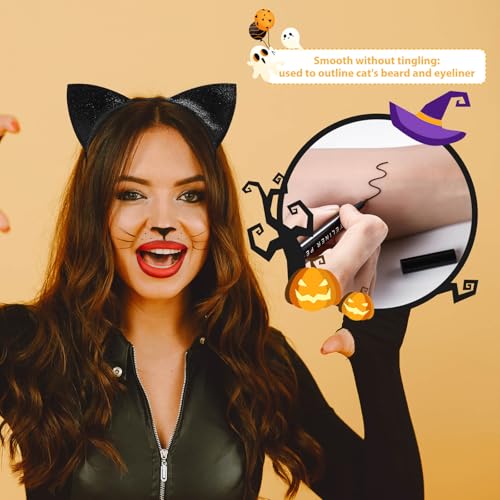 Halloween Cat Makeup Kit with Headband, Eyeliner & Lipstick - Black & Adjustable