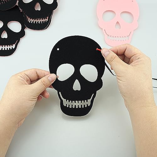 Black Pink Skull Garland Banner for Halloween DIY Decorations - Felt Skeleton Decor