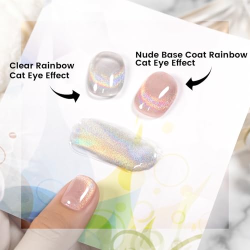 Clear Rainbow Holographic Cat Eye Gel Nail Polish with Magnet - 15ml