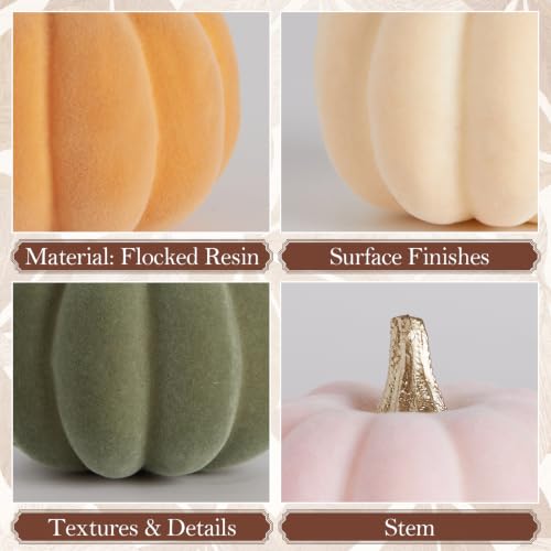 Mini Fall Pumpkin Decor Set - 12 Pastel Velvet Pumpkins with Variations Pink, Orange, Green & White