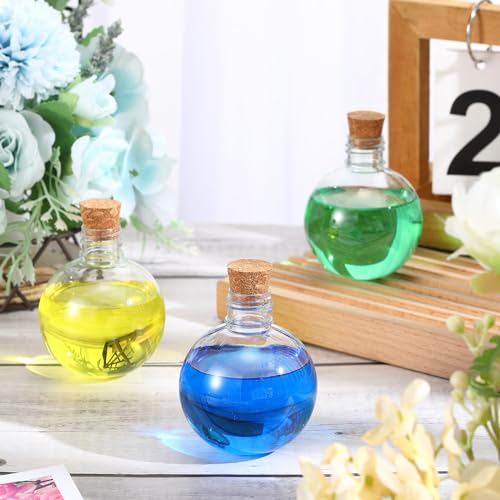 Plastic Potion Bottles with Cork Stoppers - 48 Pcs, Wood Color Variation