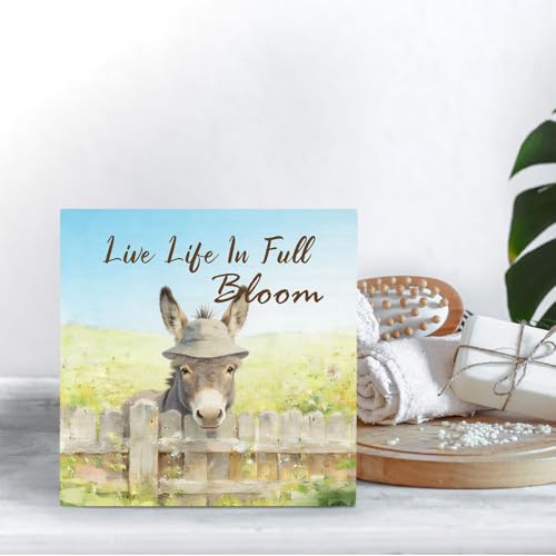 Rustic Wooden Donkey Sign - Farmhouse Desk Decor, 5x5 Inch