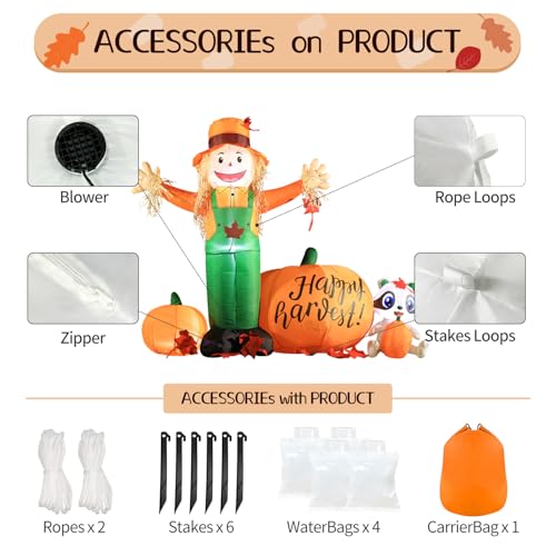 6ft Inflatable LED Lighted Halloween Scarecrow & Pumpkin Yard Decoration - Fall Festive Outdoor Decor with Built-in Lights — Variation of Scarecrow-F