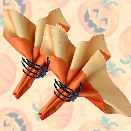 Halloween Napkin Rings Set of 6 - Black Skeleton Hand, 8 Size