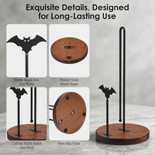 Gothic Bat Wooden Paper Towel Holder Countertop - Black Iron Decor