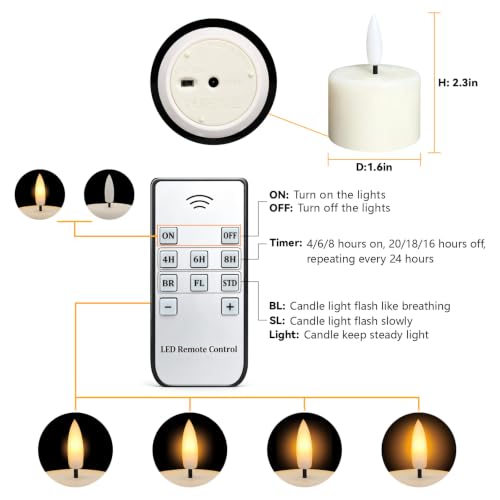 Rechargeable LED Tea Lights with Remote & Timer - White, 1.6 Inch, 6 Pack