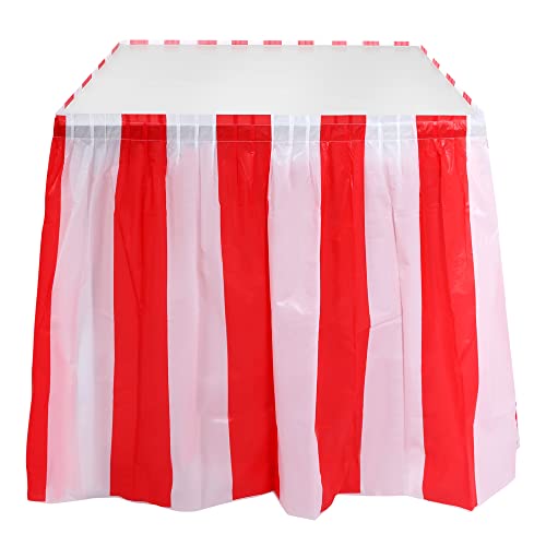 Red White Striped Circus Theme Table Skirt Set for Parties - 4 Pieces, 165 x 29 Inches