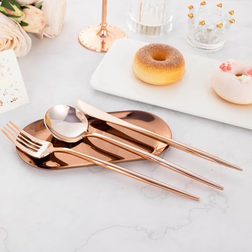 150PCS Rose Gold Plastic Silverware Set - Heavy Duty Disposable Utensils for Parties