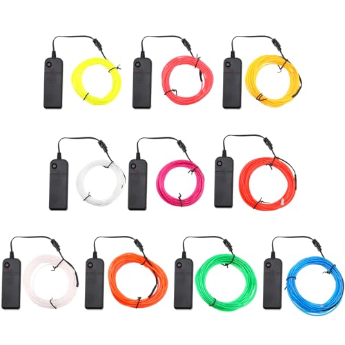 13ft Neon EL Wire Light Set - 15 Pack, 3 Modes, Battery Powered, Multi-Color