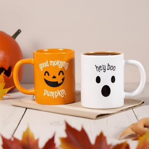 Halloween Coffee Mug Set of 2 - 13 Ounces Pumpkin & Ghost Mugs - Festive Fall Drinkware