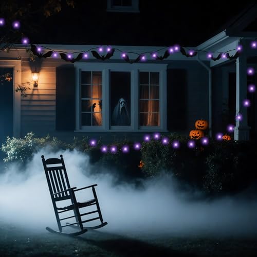 Halloween Bat Decorations with Purple LED Lights - Black, 49 FT Indoor Party Decor Set