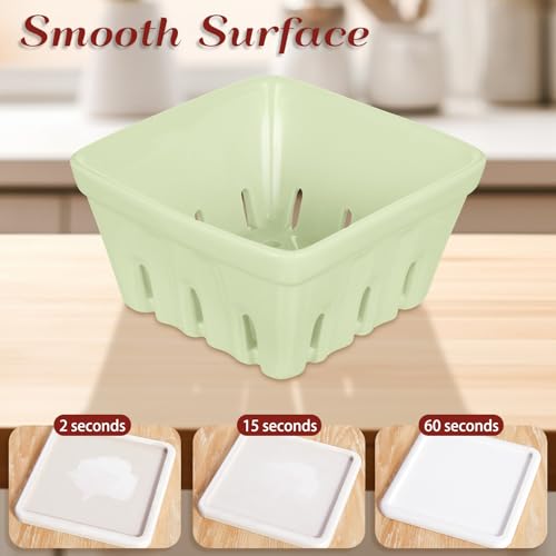 LemonRoad Ceramic Berry Basket with Coaster Lid - Light Green Farmhouse Style