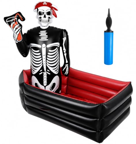 Inflatable Skeleton Coffin Cooler for Drinks - Large Halloween Party Ice Bucket