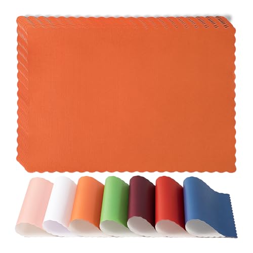 Orange Disposable Paper Placemats 14x10 Inch Pack of 50 - Wavy Edged Table Decor