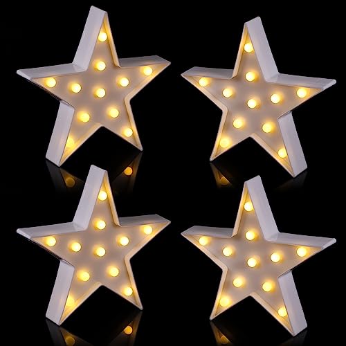 Tarpop 4 Pack White LED Star Marquee Wall Signs Battery Operated